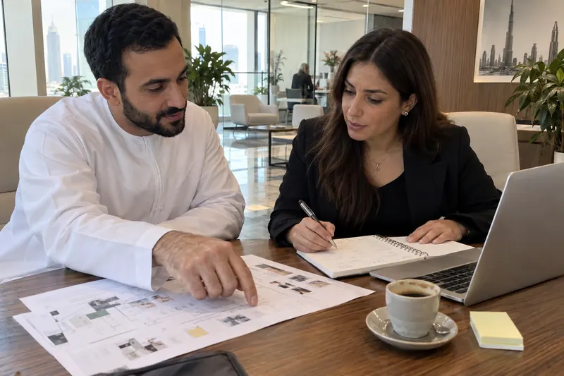 Colleagues sketching a practical plan together